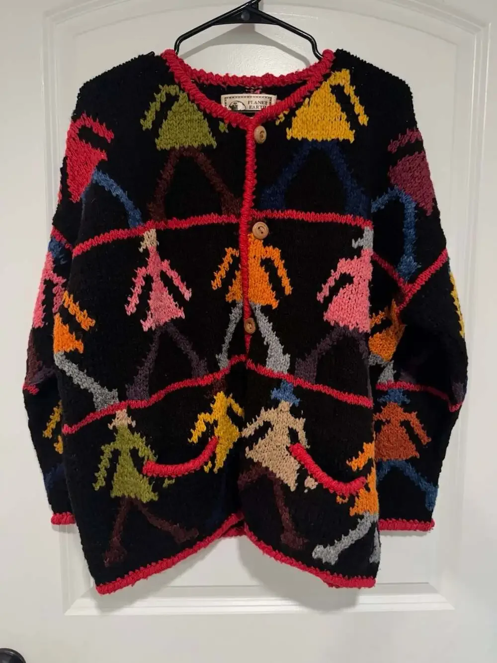Vintage Hand Knit Wool Cardigan Southwestern Boho Art to Wear Cozy Jacket - Picture 1 of 8